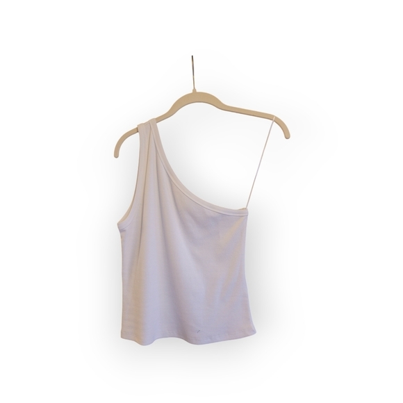 Anthropologie Pilcro Zeda White Ribbed One Shoulder Sleeveless Top Medium NWT - Picture 3 of 13